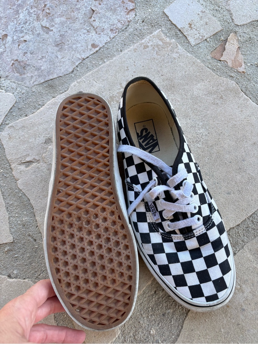 Vans Mens Checkerboard Canvas Lace-Up Sneakers - Black/White